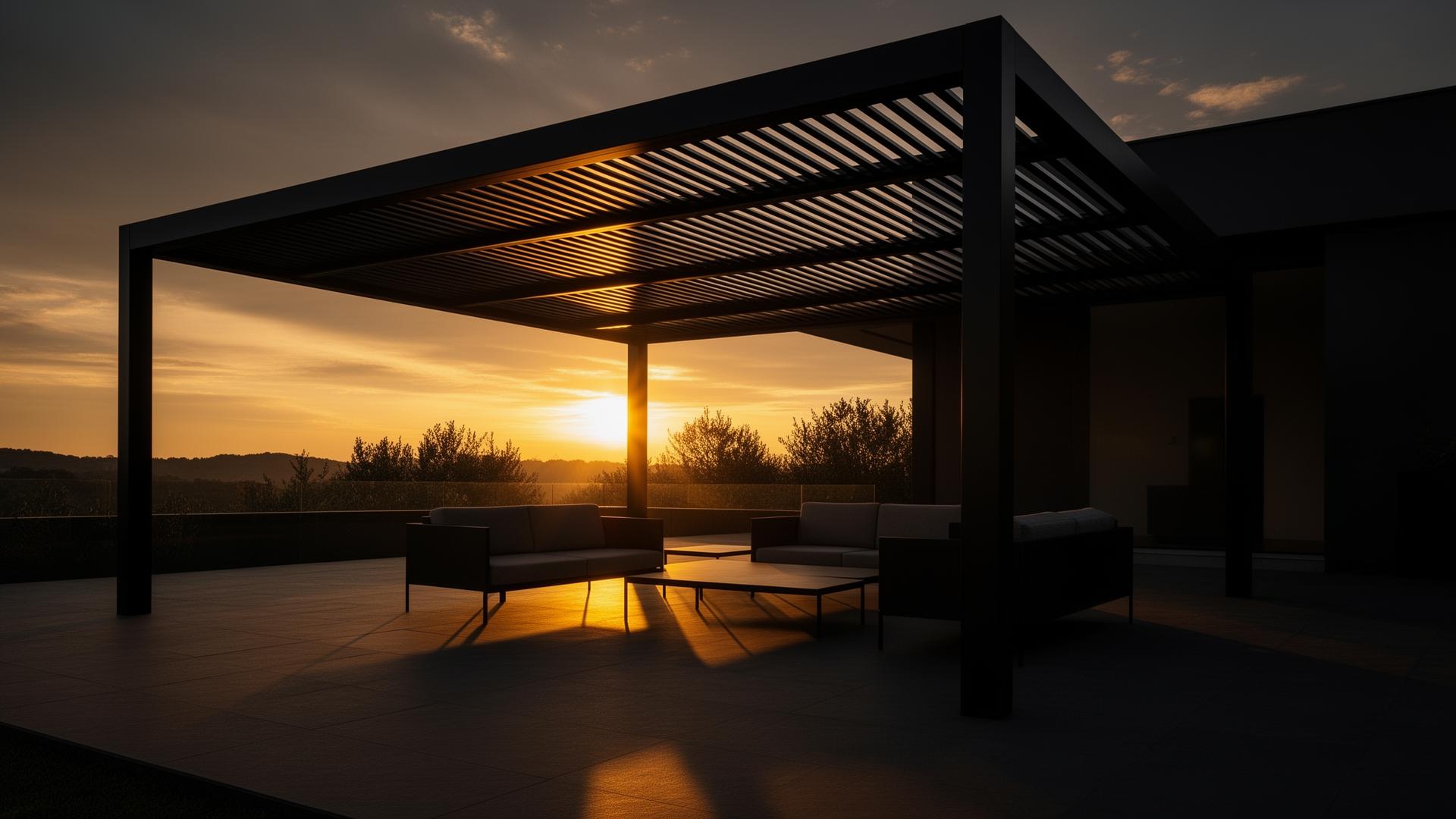 Modern bioklimatikus pergola naplementében